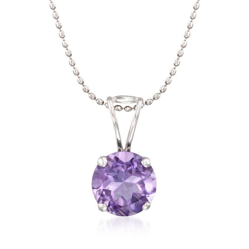 1.75 Carat Amethyst Solitaire Necklace in 14kt White Gold. 16&quot; image number 1
