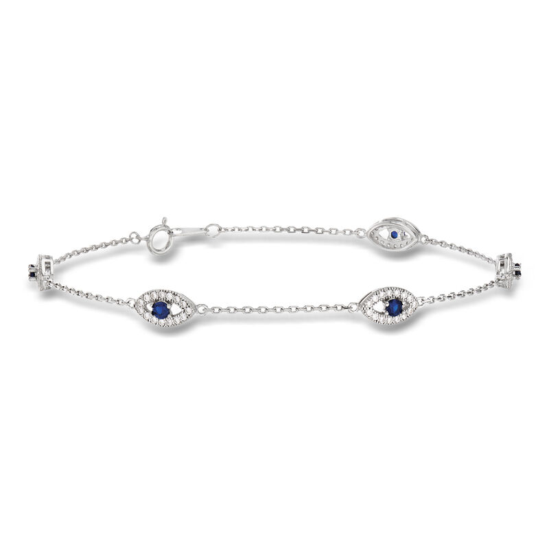 .30 ct. t.w. CZ and .20 ct. t.w. Simulated Sapphire Evil Eye Station Bracelet in Sterling Silver image number 0