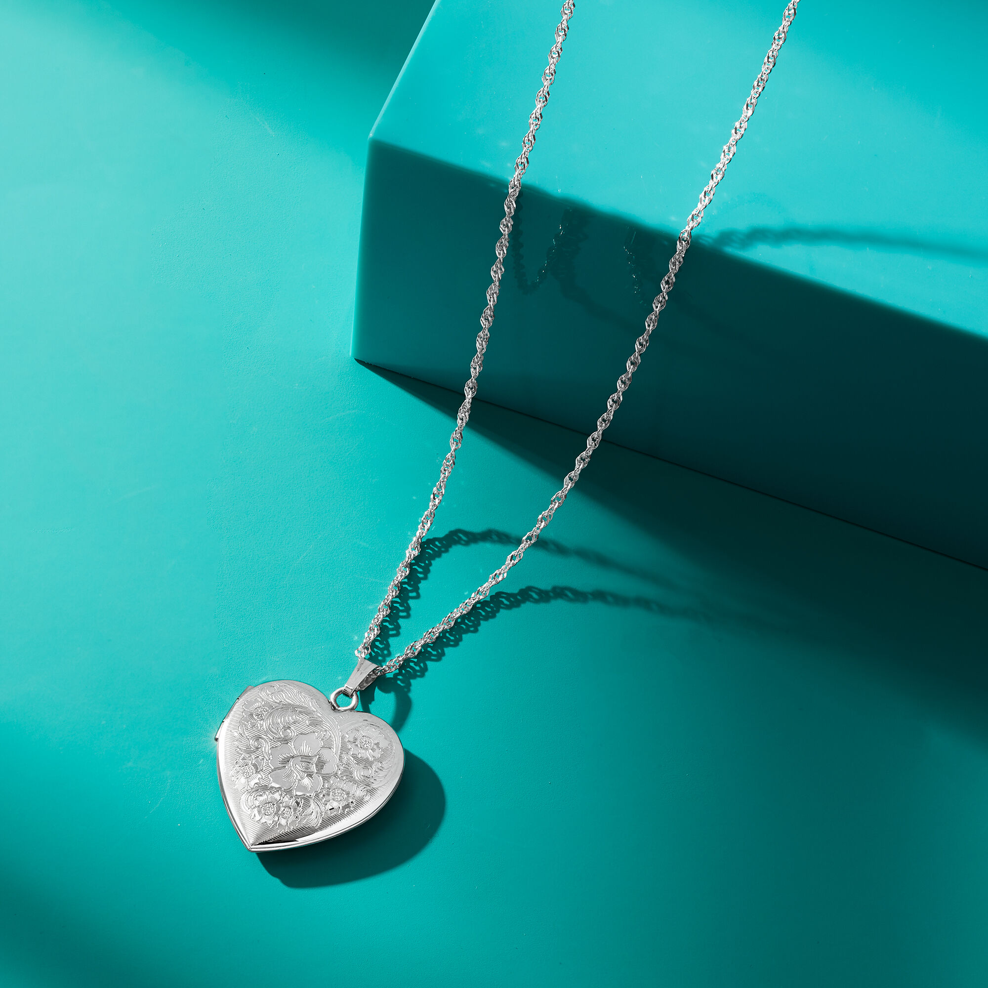 Sterling Silver Personalized Floral Heart Locket Necklace