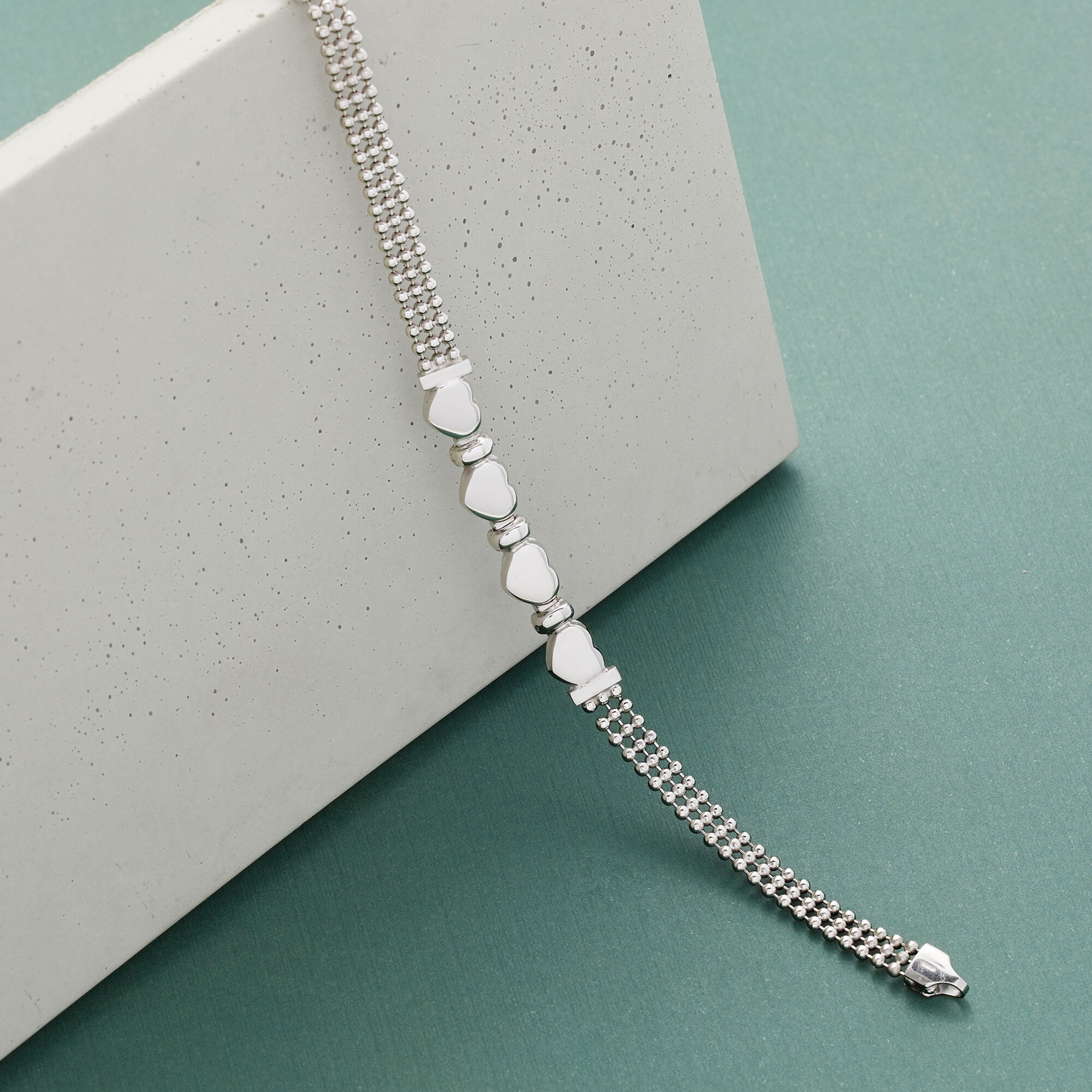 Italian Sterling Silver Heart Beaded Bracelet