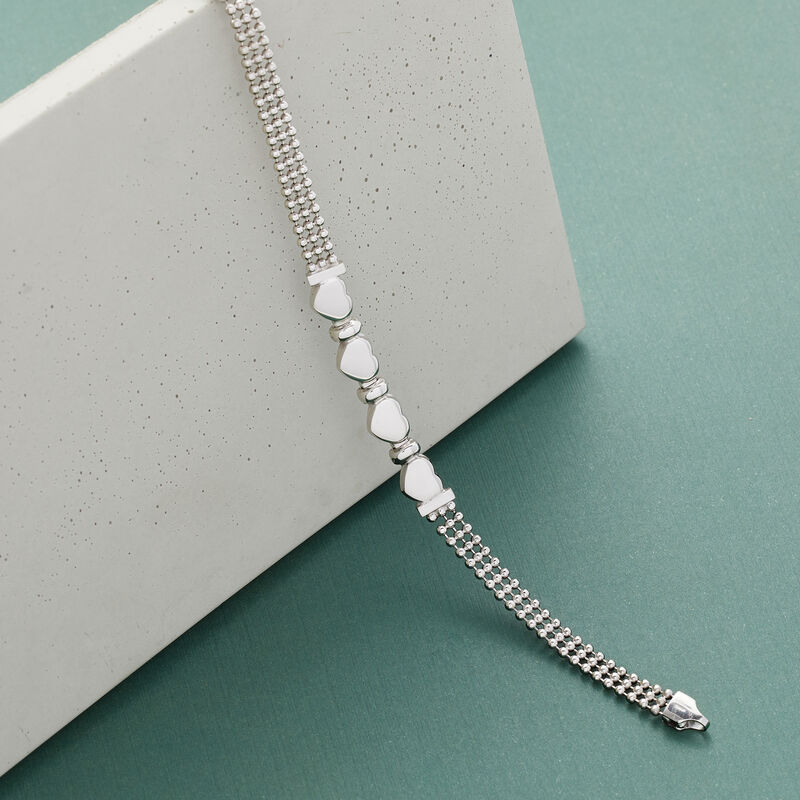 Italian Sterling Silver Heart Beaded Bracelet image number 4