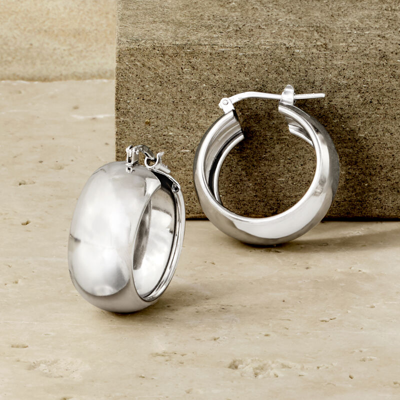 Italian Sterling Silver Hoop Earrings. 7/8&quot; image number 4