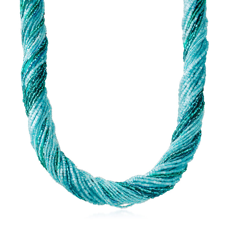 Italian Aqua Murano Glass Bead Torsade Necklace with 18kt Gold Over Sterling image number 0