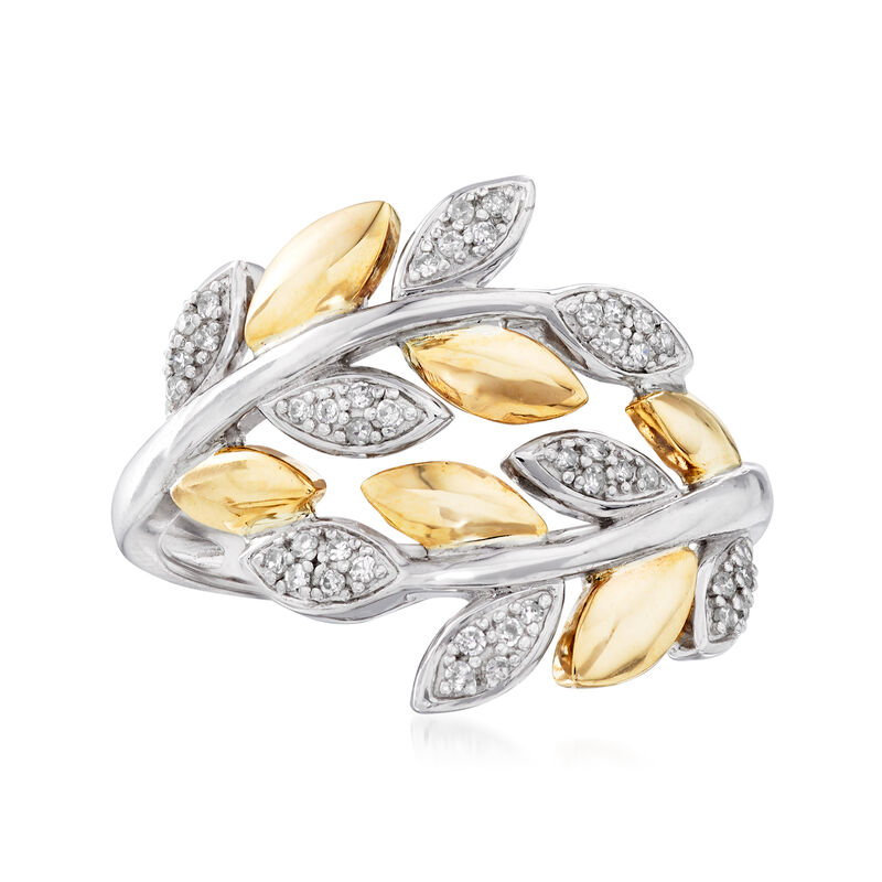.13 ct. t.w. Diamond Bypass Leaf Ring in Sterling Silver and 14kt Yellow Gold image number 0