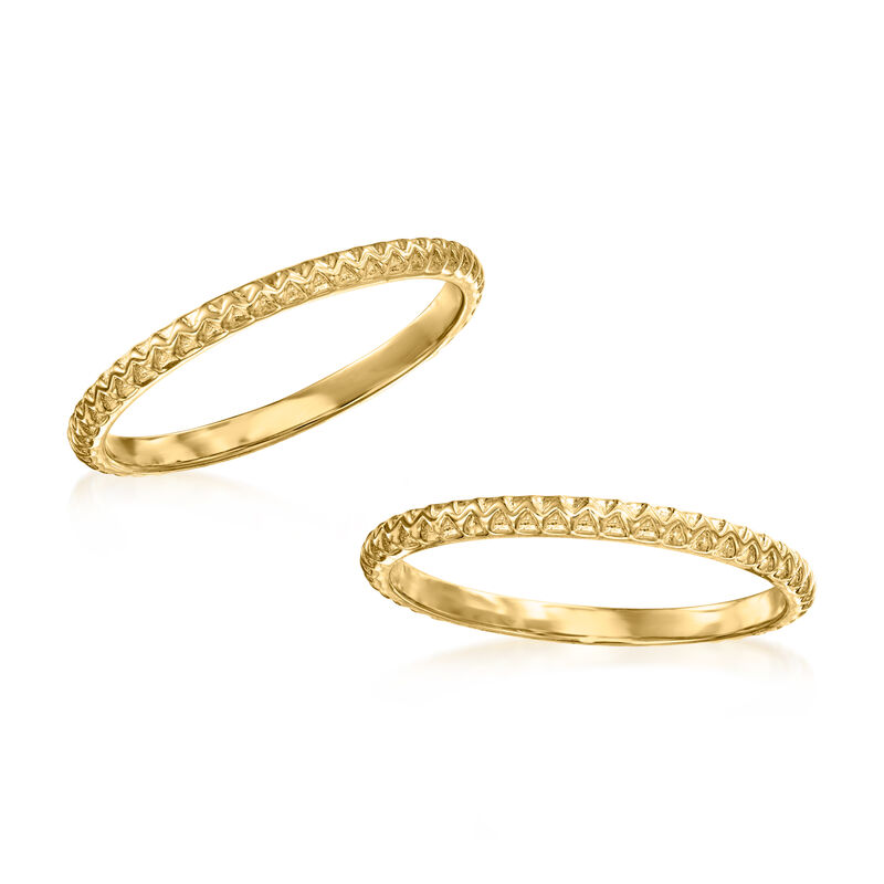 18kt Gold Over Sterling Jewelry Set: Two Zigzag Rings image number 3