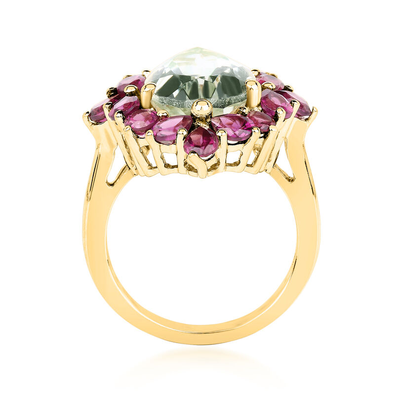 4.00 Carat Prasiolite and 2.70 ct. t.w. Rhodolite Garnet Ring in 18kt Gold Over Sterling image number 2