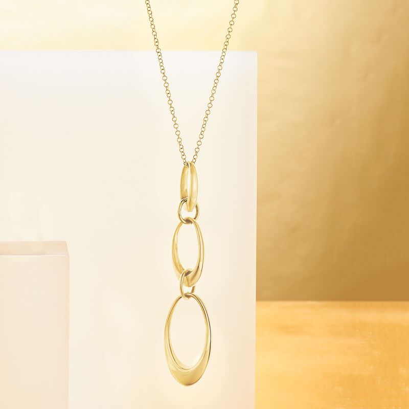 Italian 14kt Yellow Gold Graduated Oval-Link Drop Necklace in 14kt Gold image number 2