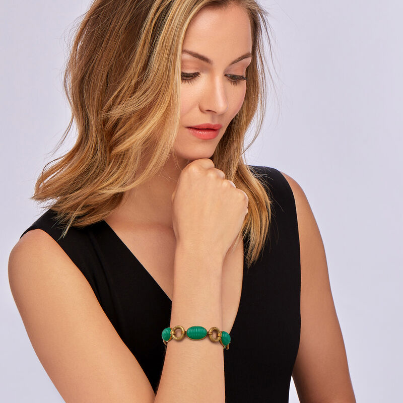C. 1960 Vintage Green Chalcedony Bracelet in 14kt Yellow Gold image number 1