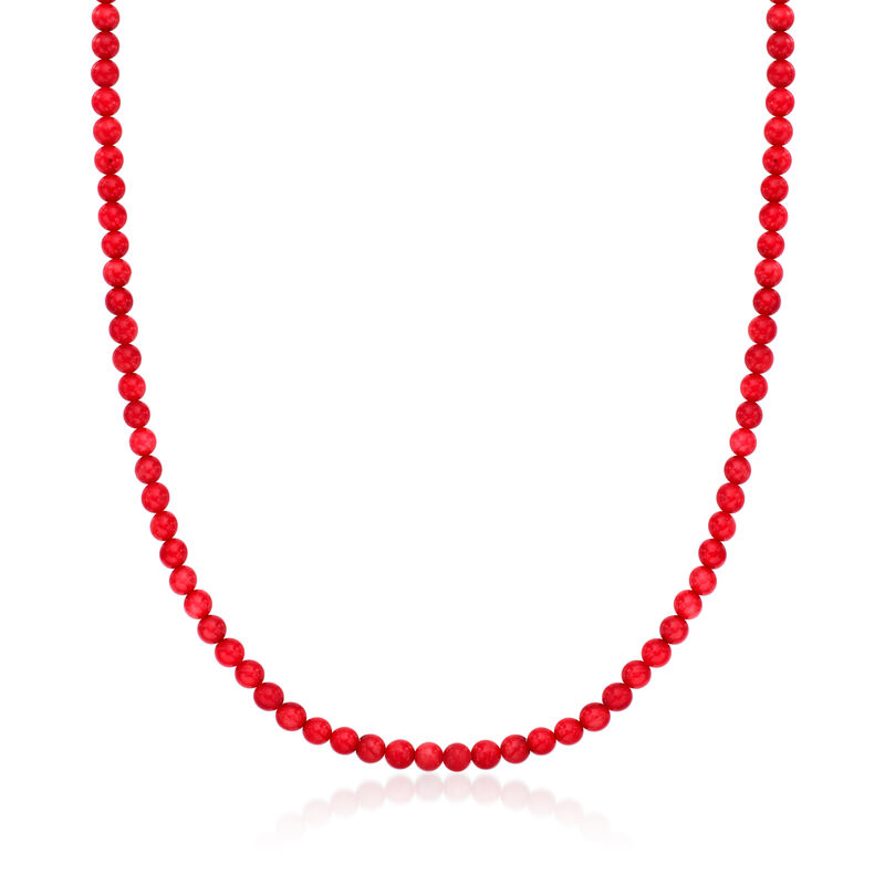 5-5.5mm Red Coral Bead Necklace with 18kt Gold Over Sterling. 18&quot; image number 1