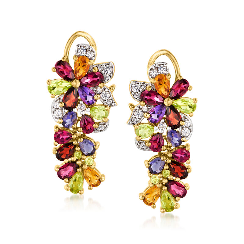 6.20 ct. t.w. Multi-Gemstone Floral Drop Earrings in 18kt Gold Over Sterling image number 0