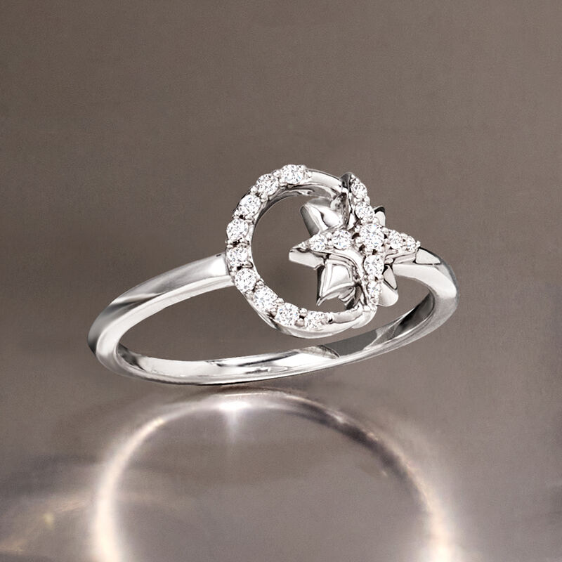 .10 ct. t.w. Diamond Moon and Star Ring in Sterling Silver image number 2