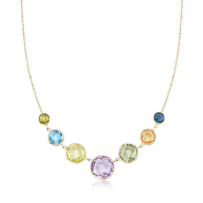 18.25 ct. t.w. Multi-Gemstone Graduated Necklace in 14kt Yellow Gold image number 0
