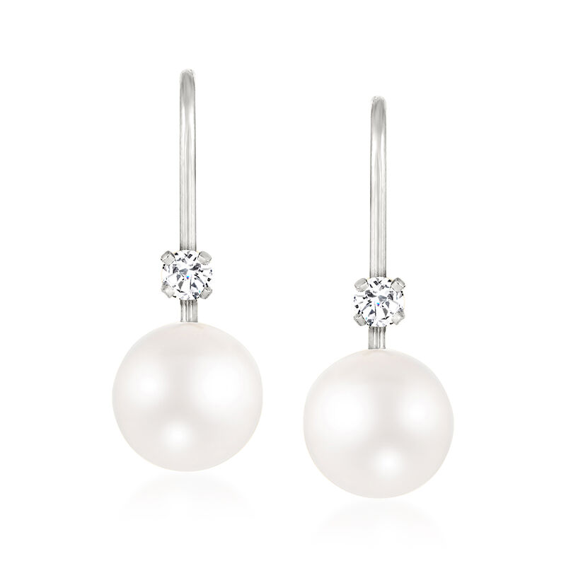 6-6.5mm Cultured Akoya Pearl Earrings with Diamonds in 14kt White Gold  image number 0