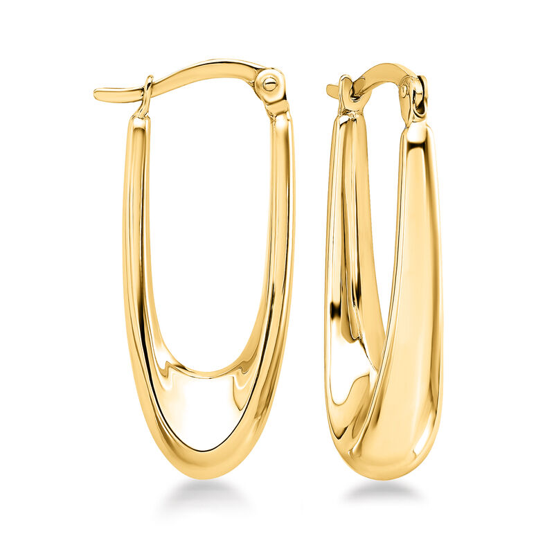14kt Yellow Gold Elongated Oval Hoop Earrings. 1 1/16&quot; image number 0