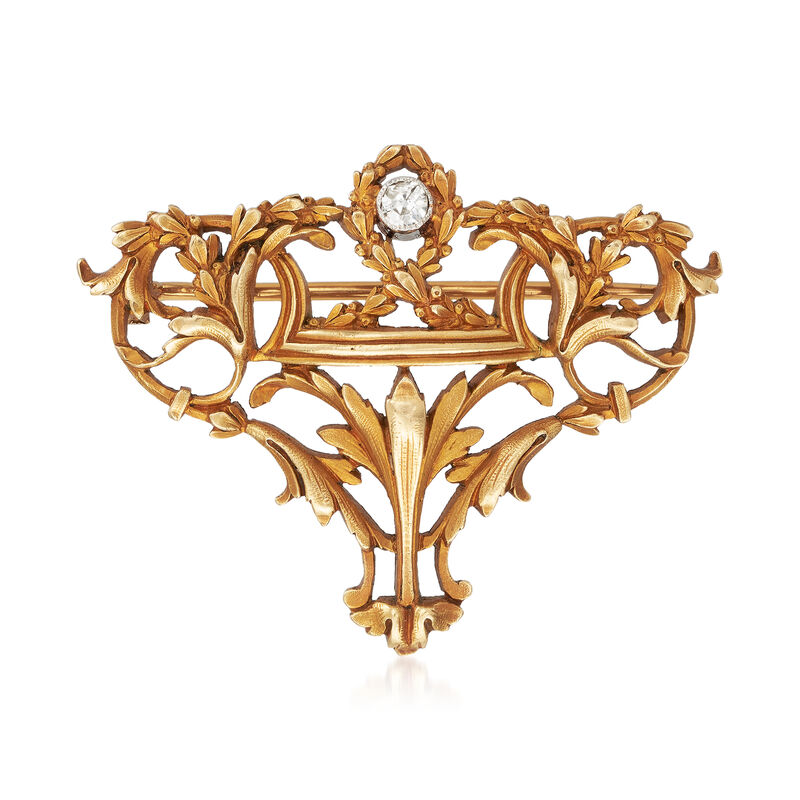 C. 1920 Vintage .15 Carat Diamond Floral Vase Pin in 18kt Yellow Gold image number 0