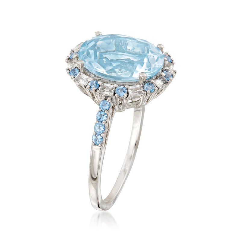 4.30 ct. t.w. Aquamarine and .40 ct. t.w. White Sapphire Ring in 14kt White Gold image number 2