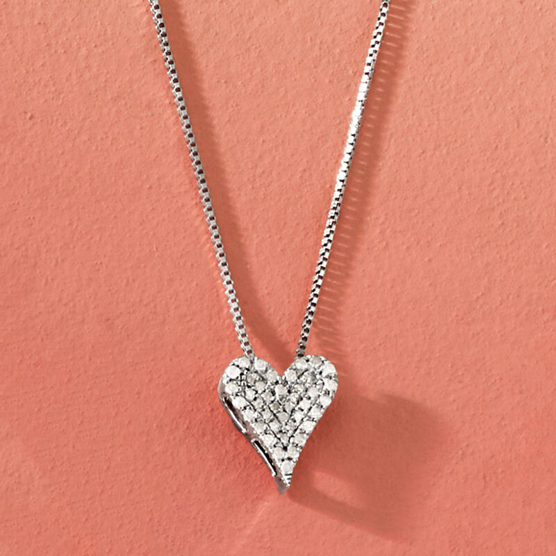 .20 ct. t.w. Pave Diamond Heart Necklace in Sterling Silver. 18" image number 2