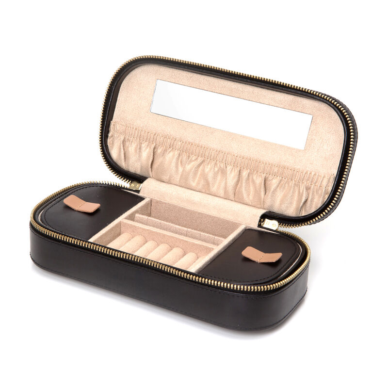 Wolf "Chloe" Black Leather Jewelry Travel Case image number 0