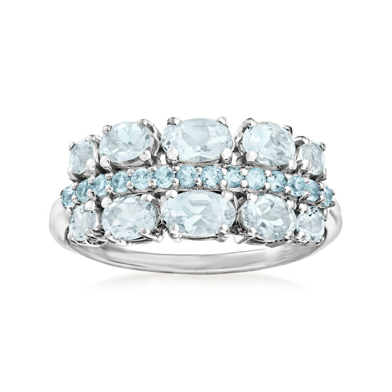 1.00 ct. t.w. Aquamarine and .20 ct. t.w. Swiss Blue Topaz Ring in Sterling Silver image number 0