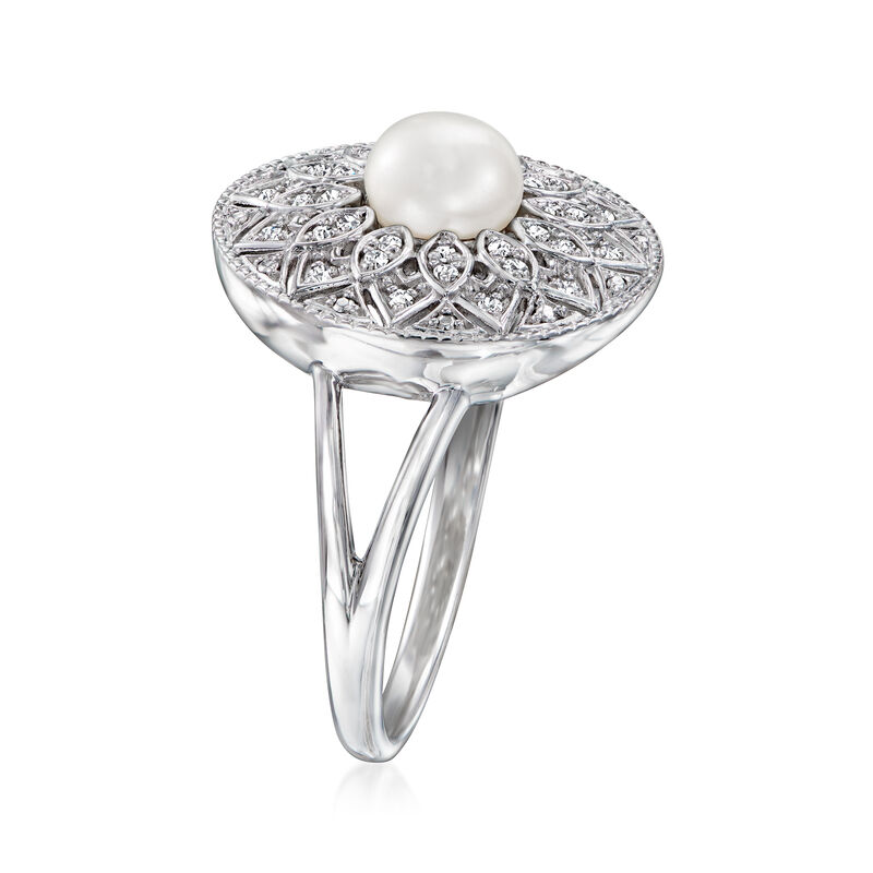 5.5-6mm Cultured Pearl and .11 ct. t.w. Diamond Ring in Sterling Silver image number 2