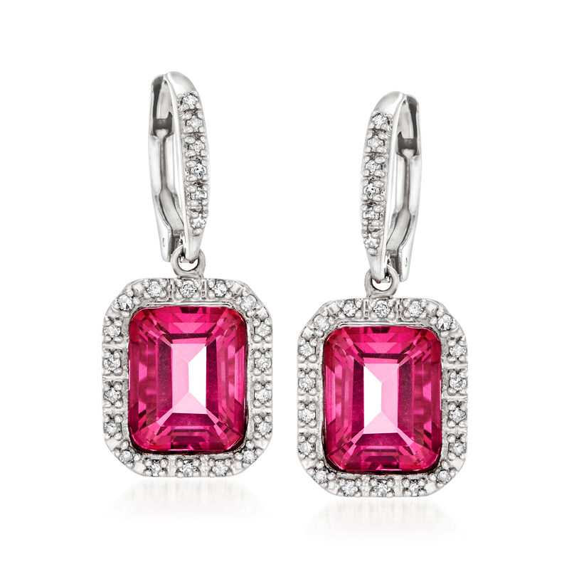 6.50 ct. t.w. Pink Topaz and .36 ct. t.w. Diamond Frame Drop Earrings in Sterling Silver image number 0