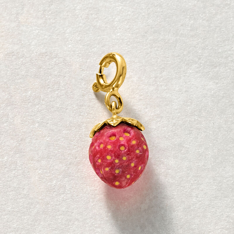 5.25 Carat Ruby Strawberry Charm with Yellow Enamel in 18kt Gold Over Sterling image number 3