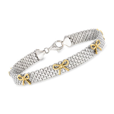 Sterling Silver and 18kt Gold Over Sterling Bow Bismark-Chain Bracelet