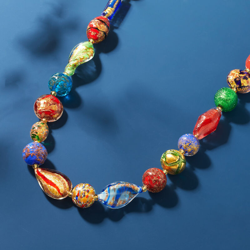 Italian Multicolored Murano Glass Bead Necklace with 18kt Gold Over Sterling image number 5