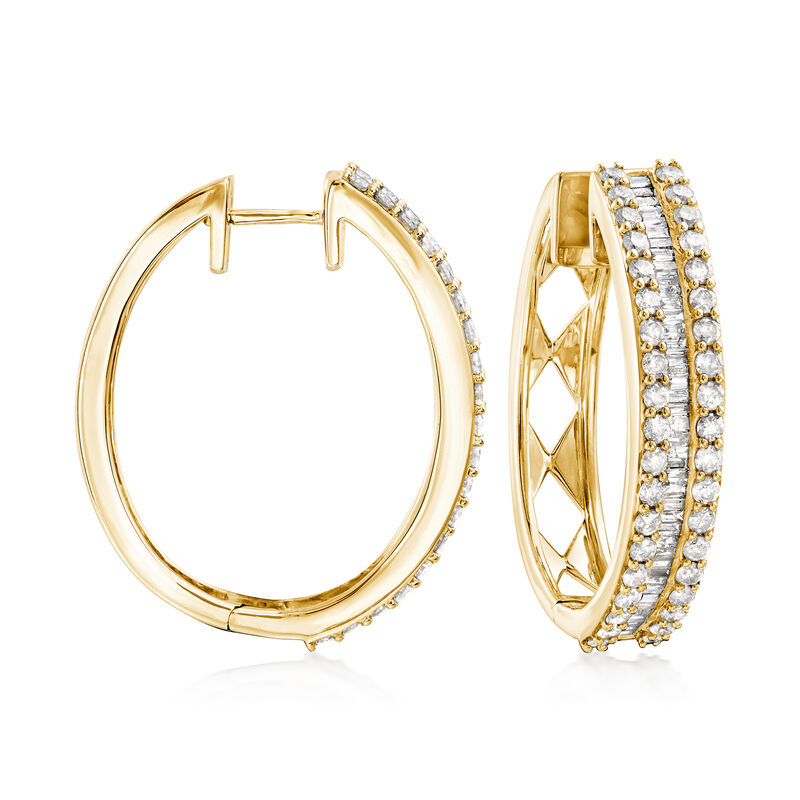 3.00 ct. t.w. Baguette and Round Diamond Hoop Earrings in 18kt Gold Over Sterling image number 0