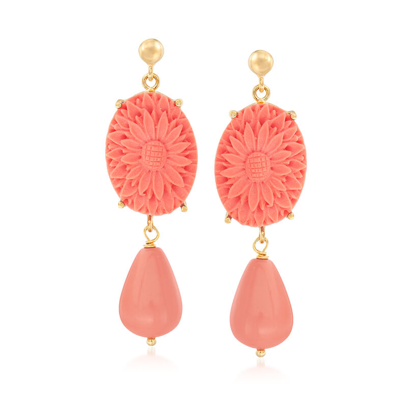Italian Simulated Coral Drop Earrings in 18kt Gold Over Sterling image number 0