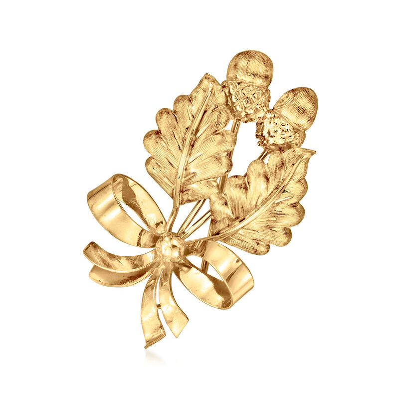 C. 1960 Vintage Tiffany Jewelry 18kt Yellow Gold Acorn Bow Pin image number 0