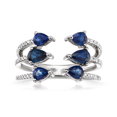 C. 1990 Vintage 1.15 ct. t.w. Sapphire Open-Space Ring with .25 ct. t.w. Diamonds in 14kt White Gold