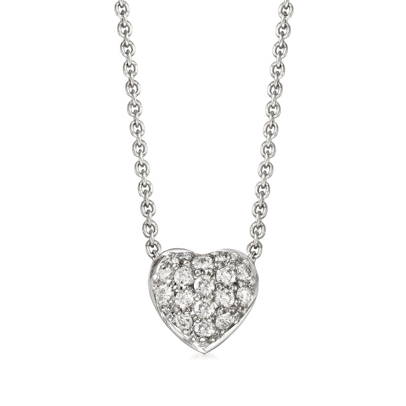Roberto Coin &quot;Tiny Treasures&quot; .15 ct. t.w. Diamond Puffed Heart Pendant Necklace in 18kt White Gold  image number 1