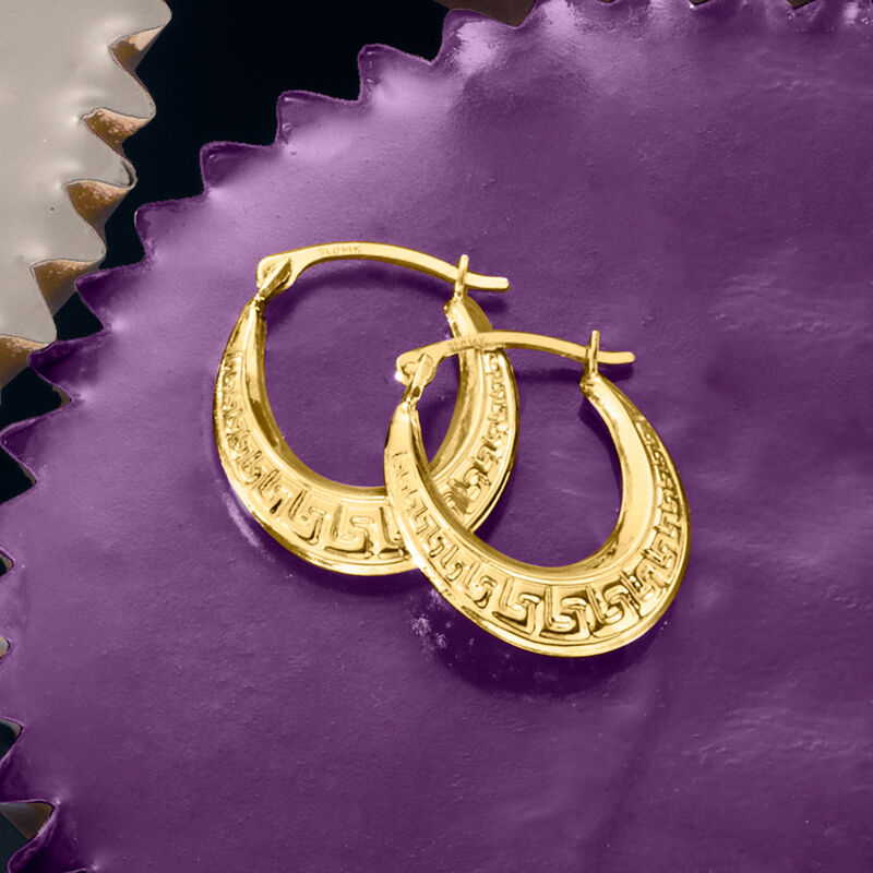 14kt Yellow Gold Small Greek Key Hoop Earrings. 5/8&quot; image number 2