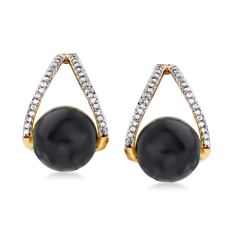 Black Onyx and .12 ct. t.w. Diamond Drop Earrings in 14kt Yellow Gold image number 0
