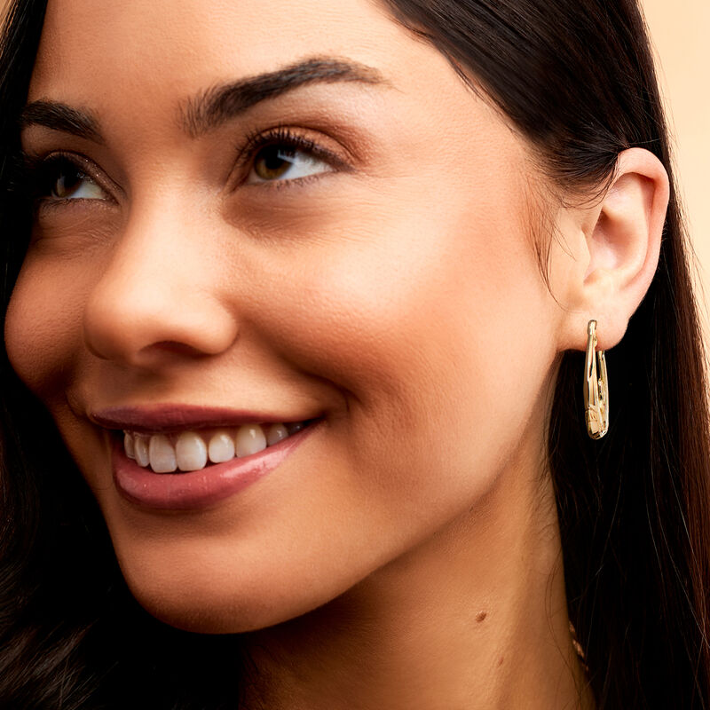 C. 1980 Vintage 14kt Yellow Gold Double Whale Hoop Earrings. 1 3/8" image number 1