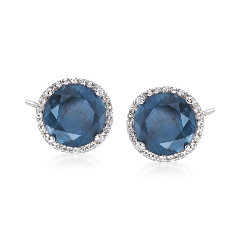 6.50 ct. t.w. Sapphire and .20 ct. t.w. White Topaz Stud Earrings in Sterling Silver   image number 0