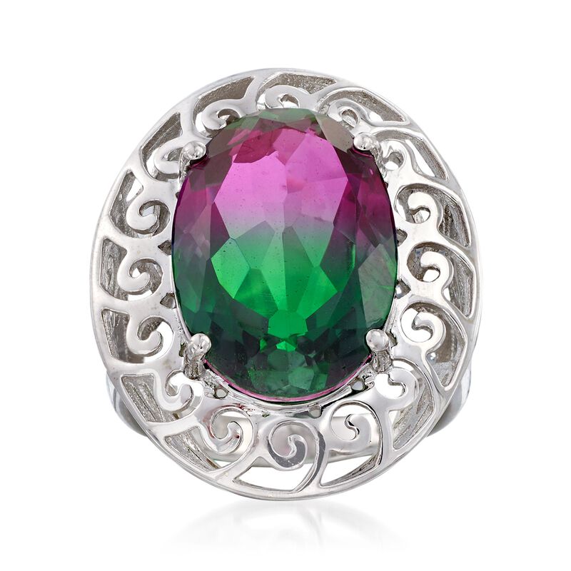 12.00 Carat Watermelon Quartz Triplet Openwork Border Ring in Sterling Silver image number 0