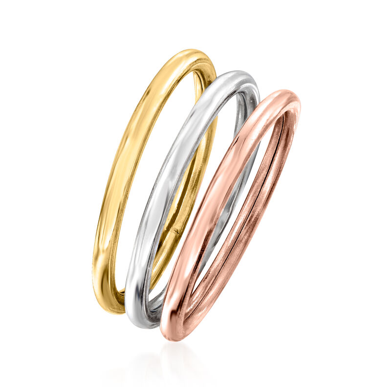 14kt Tri-Colored Gold Jewelry Set: Three Polished Rings image number 2