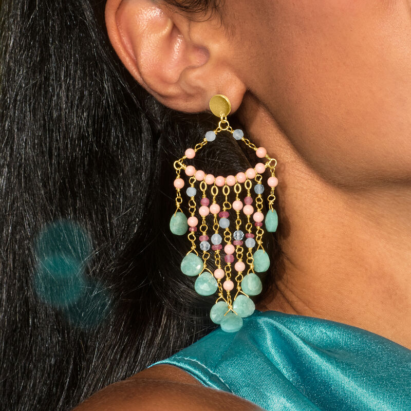 Italian Multi-Gem Chandelier Earrings in 24kt Gold Over Sterling image number 2