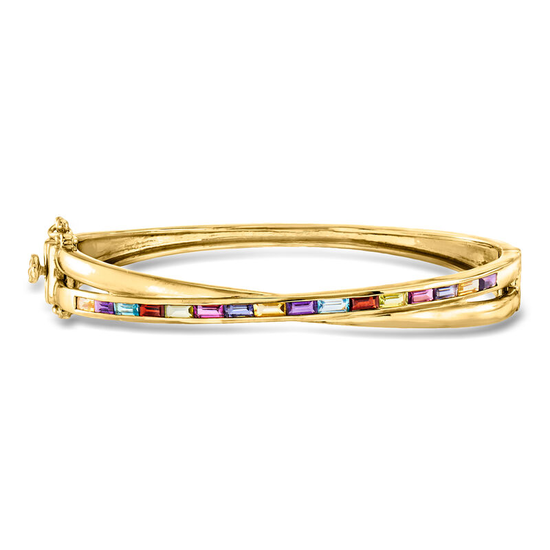 1.60 ct. t.w. Multi-Gemstone Crisscross Bangle Bracelet in 18kt Gold Over Sterling image number 0