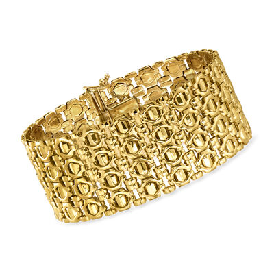 C. 1980 Vintage 14kt Yellow Gold Wide Fancy-Link Bracelet