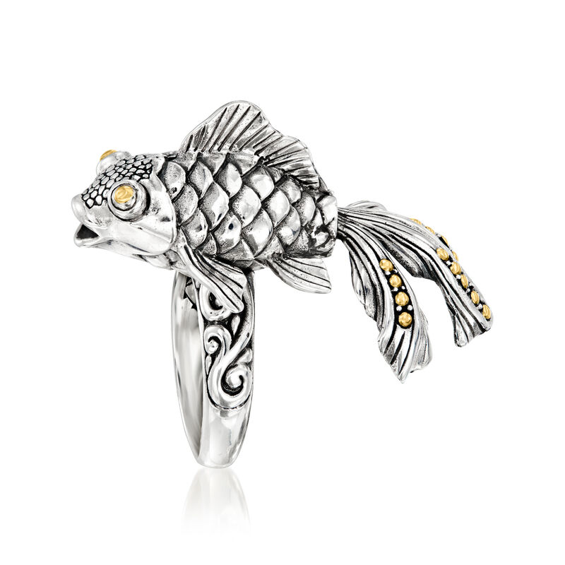 Sterling Silver and 18kt Yellow Gold Bali-Style Koi Fish Ring image number 3