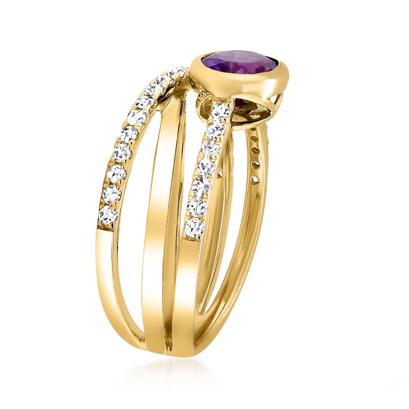 1.10 Carat Amethyst and .39 ct. t.w. Diamond Highway Ring in 14kt Yellow Gold. Size 8 image number 1
