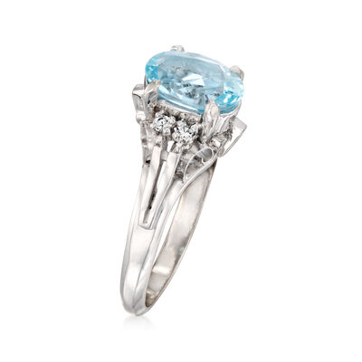 C. 1990 Vintage 1.55 Carat Aquamarine Ring with .10 ct. t.w. Diamonds in Platinum