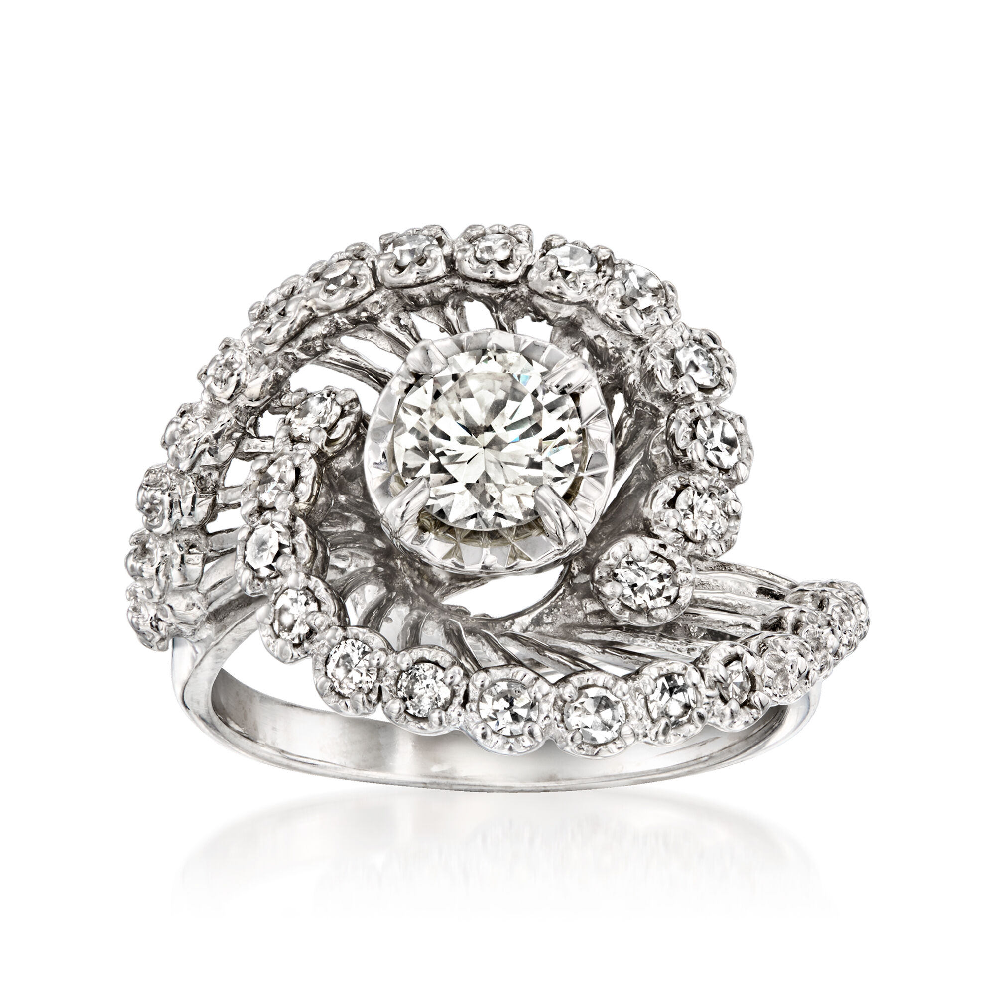 C. 1980 Vintage 1.25 ct. t.w. Diamond Swirl Ring in 14kt White
