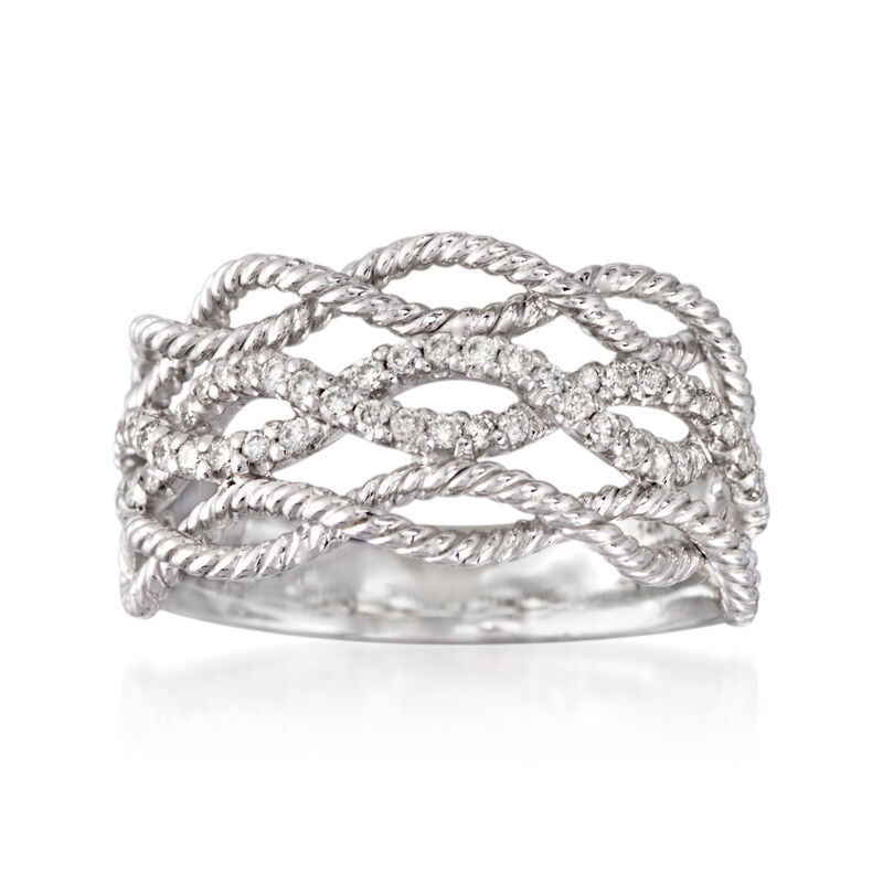 Gabriel Designs .39 ct. t.w. Diamond Woven Three-Row Ring in 14kt White Gold image number 0