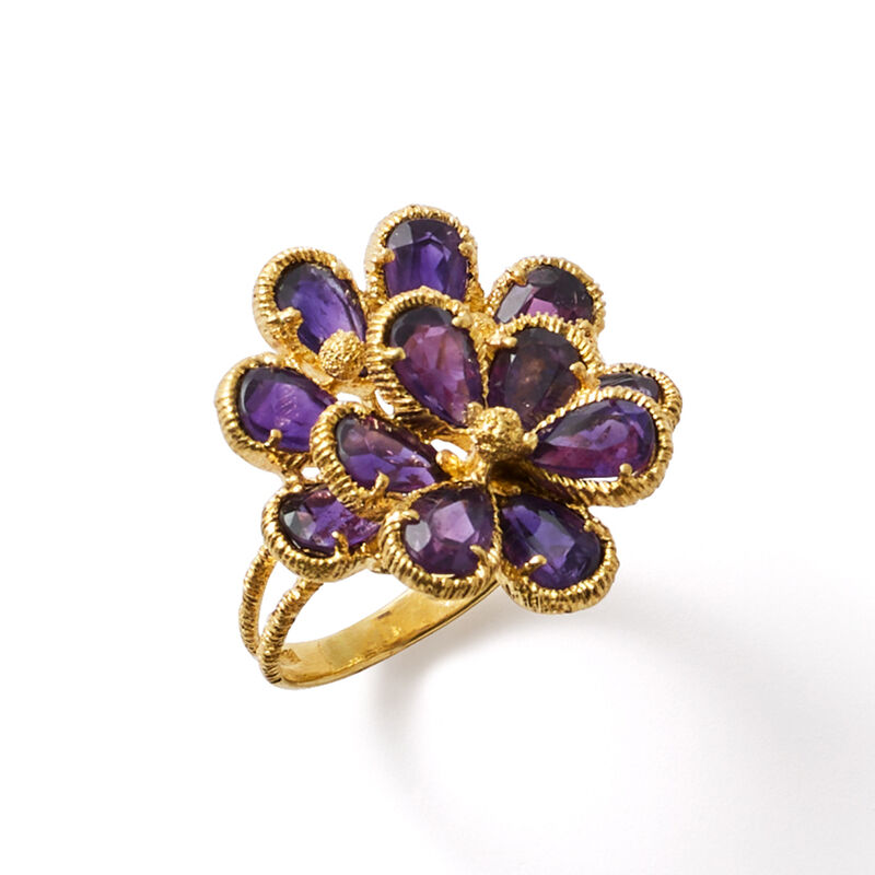 C. 1970 Vintage 6.60 ct. t.w. Amethyst Flower Cocktail Ring in 18kt Yellow Gold. Size 6.5 image number 4