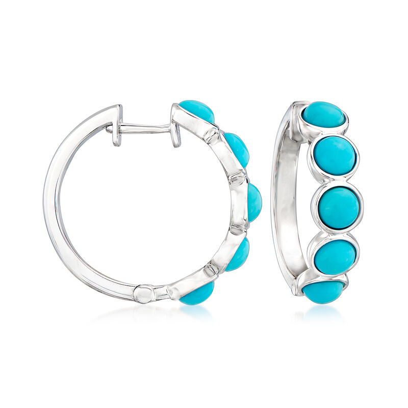 Turquoise Hoop Earrings in Sterling Silver. 7/8&quot; image number 0