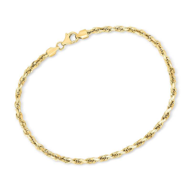 3mm Solid 14kt Yellow Gold Diamond-Cut Rope-Chain Bracelet image number 0